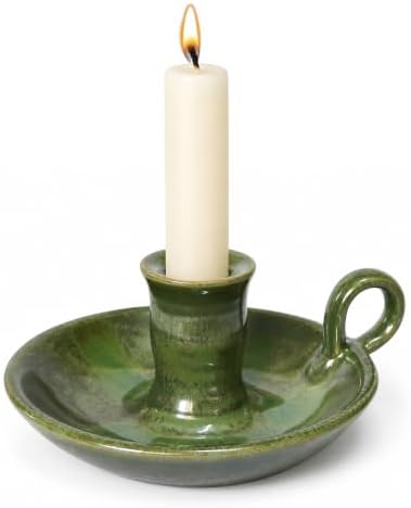 Candle Holder Ceramic Candlestick Holder, Candlelight Stand for Spell Candles, Taper Candles, and Incense, Halloween Christmas Dining Room Home Decoration Display-Reactive Glaze Green by Kendiis