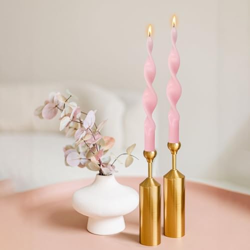 Smokeless Pink Spiral Taper Candle Handmade Unscented Taper Candlesticks 10 Inch Long Twisted Candles for Candlelight Dinner Decor Wedding Women Gifts 2 Pcs - Image 6