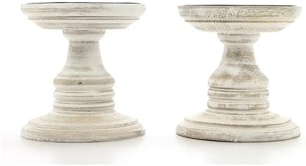 Hosley's Set of 2 White Wood Pillar Holders - 5" High. Ideal Gift for Weddings, Special Occasion, Spa, Aromatherapy Settings, Candle Gardens W1 by HOSLEY