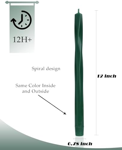 Tall Taper Candles Spiral Taper Candles Candlestick Unscented Christmas Party Gift Winter Holiday Dinner Table Decorations,12 inch,Set of 4,G,Drak Green - Image 2