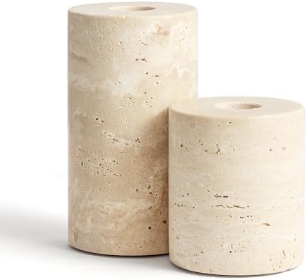 Candle Holders True Natural Marble Set of 2 Decorative Candlestick Holder for Table Centerpieces Home Dinning Party Wedding Birthday Premium Candles Stand for 3/4 inch Candles Beige (ZT017R) by WORHE