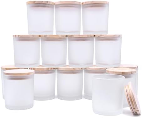 SHOWIN 8 OZ Thick Candle Jars for Making Candles 15 Pcs, White Empty Jars with Wood Lids for Candle Making, Sample Container,Frosted White by Showin