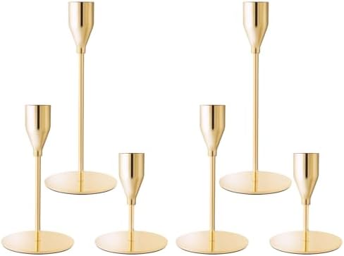 Gold Candlestick Holders, Metal Taper Candle Holders, Set of 6 by ECHFSM