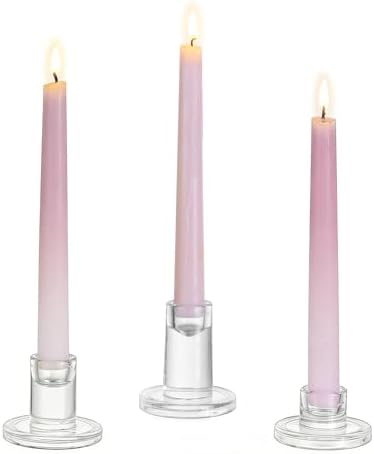 Glasseam Glass Taper Candle Holders, 3Pcs Small Candlestick for Table Decor by Glasseam
