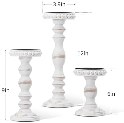 Mumufy 3 Set Wooden Candle Holders for Pillar Candles, White, Large - Image 2