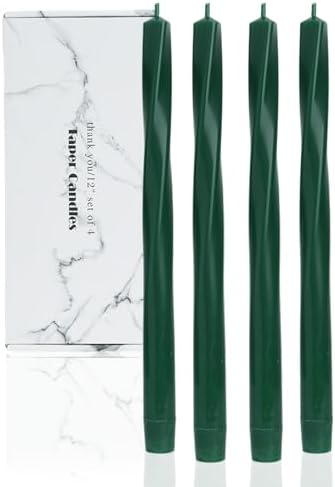 Tall Taper Candles Spiral Taper Candles Candlestick Unscented Christmas Party Gift Winter Holiday Dinner Table Decorations,12 inch,Set of 4,G,Drak Green by LPUSA