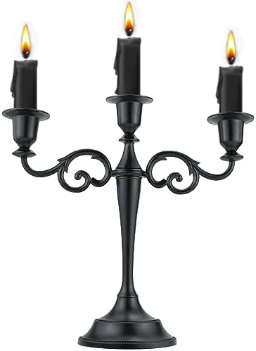 3-Arm Black Metal Candelabra Halloween Centerpiece Taper Holder by Viscacha
