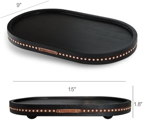 Decor Decorative Round Tray 11.81in for Home Decor for Coffee Table Farmhouse Kitchen Table Living Room Bathroom Centerpiece Tray Decor Oval Black - Image 6