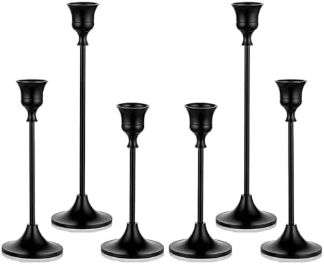 Romadedi Candlestick Holder Matte Black Candle Holder Set of 3 Decorative Candle Holder for Taper Candle for Fireplace Mantel Dinning Table Home Decorations Black 2 Set by ROMADEDI
