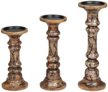 Homebia Design Natural Wooden Pillar Candle Holder Set of 3–14, 12, 10 Inch by HomebiaDesigns