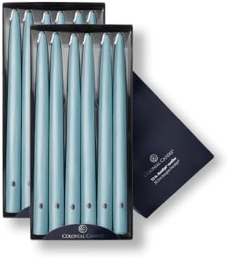 Colonial Candle Unscented Taper Candle, Handipt Collection, Coastal Blue, 12 in, Pack of 12 - Up to 10 Hours Burn by ColonialCandle