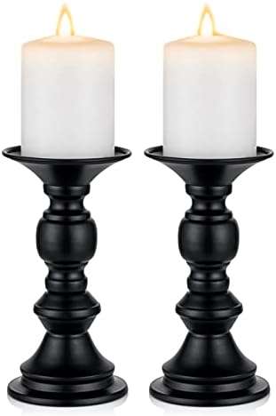NUPTIO 2 Pcs Candle Holders for Pillar Candles, Black Candle Holder for 50mm Candles Christmas Halloween Mantlepiece Decorations, Ideal for Weddings Special Events Party Living Room by Nuptio