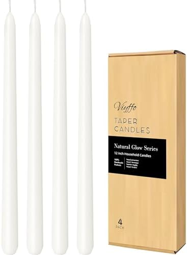 Viyffo Taper Candles, 12 Inch, 4 Pack, White Unscented, Smokeless Design by Viyffo