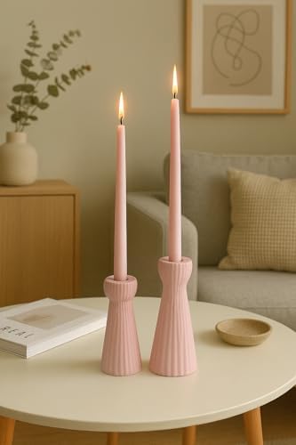 Taper Candle Holders for Candlesticks Ceramic Candle Stick Candle Holder- Set of 2 Decorative Candle Stand for Wedding Decor,Dinner Party and Table Centerpieces,Housewarming Gift Pink - Image 3