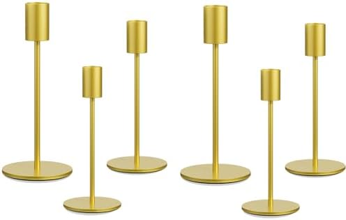 Taper Candle Holder Set of 6, Brass Gold Tall Candlestick Holders by Ahpuhtan