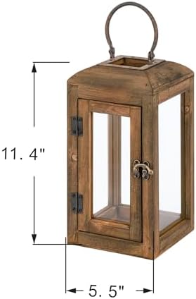 11" High Wooden Lantern Made of Solid Firwood in Handpainted Mediterranean Brown with Metal Handle,Hurricane Lantern, Farmhouse Lantern for Party, Deck, Front Porch (1, Brown, Small) - Image 2