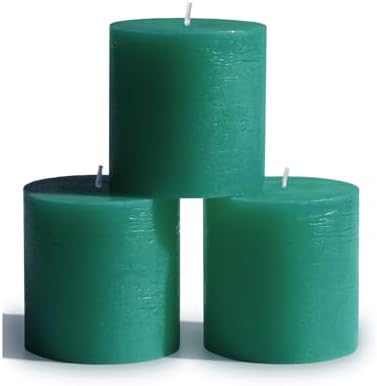CANDWAX 3x3 Inch Green Pillar Candles Set of 3 - Rustic Unscented No Drip Green Candles for Weddings, Centerpieces, Home Décor, Christmas Decorations by CANDWAX