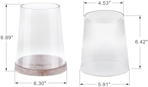 6" Wide Glass Hurricane Candle Holders with Handmade Sturdy Glass Sleeves and Distressed Brown Wood Base for Pillar Candle & Plants, Industrial, Farmhouse, Display Cloche Bell Jars, Table Centerpiece - Image 2