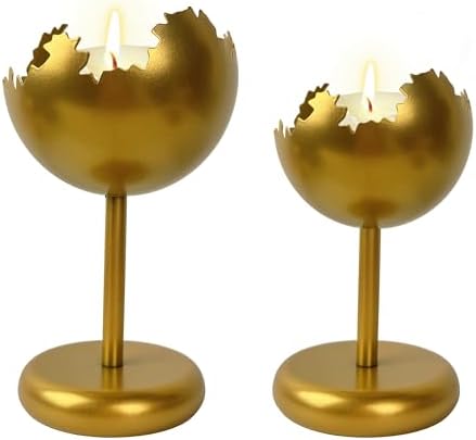 Metal Modern Candleholders in Eggshell Design, 2PCS, S+L, Gold by HiSnug