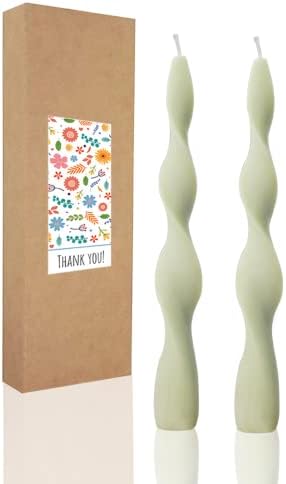 10 Inch Olive Spiral Taper Candles Dripless Twisted Taper Candle Handmade from Vegan Soy Wax for Holiday Wedding Party Home Dinner Decoration Party and Any Occasion,Set of 4(Olive Green-F) by LPUSA