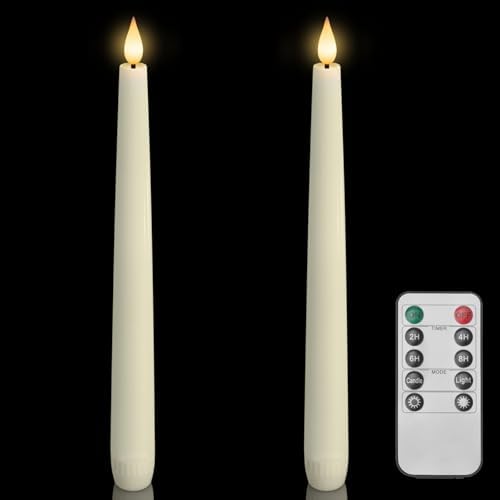 Homemory 2 Pcs Waxy Flameless Taper Candles with Remote, Flickering Battery Operated Taper Candle, Led Flameless Candlesticks Classic Tall Candles for Home, Wedding, Party, Ivory, 9.6 inches by Homemory