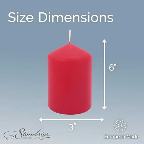 Stonebriar Unscented Pillar Candles – 65 Hour Burn Time, Long-Lasting Wax Candles for Weddings, Holidays, Home Décor & Special Events, Pack of 6, Red, 3" x 6" - Image 6