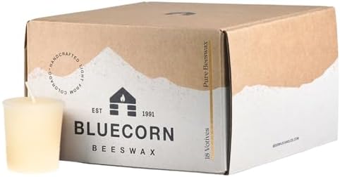 Bluecorn Beeswax Votive Candles, Ivory White, 18 Pack by BluecornBeeswax