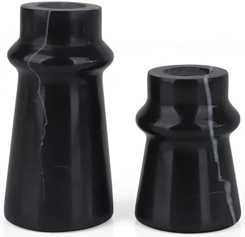 Vixdonos Marble Candle Holder Set of 2 Taper Candle Candlestick Mantle Candle Stand for Home Decor,Wedding,Party and Table Centerpieces(Black) by Vixdonos