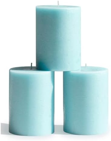 CANDWAX 3x4 inch Pillar Candles Set of 3 – Unscented Dripless Rustic Light Turquoise Candles for Table Decor, Weddings, Centerpieces by CANDWAX