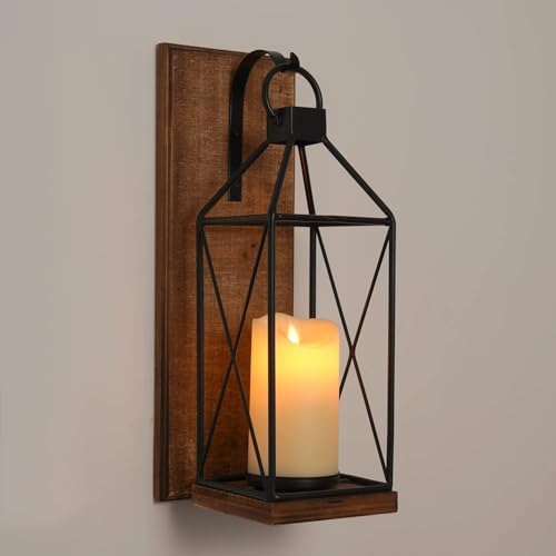 Homemory Wall Candle Sconces Set of 2, Rustic Wood Holders with Glass Decor - Image 6