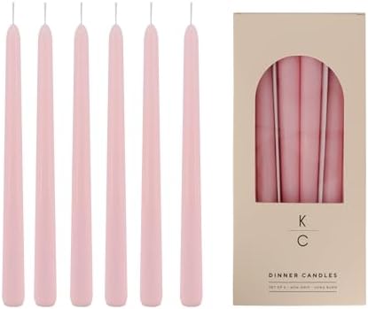 Tapered Dinner Candles, Pack of 6 – Soy & Paraffin Wax Blend, 10-Inch Dripless Taper Candles with 7-Hr. Clean Burn – Smokeless Unscented Tapers for Weddings, Dinner Tables & Home Decor – Blush Pink by K%7CCKandleCo