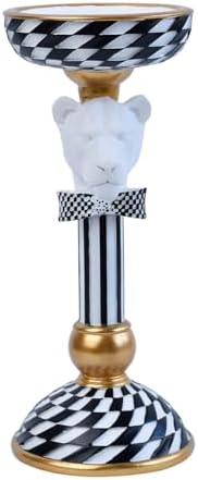 Checkered Animal Candle Holders, Resin Black White Checkered Tiger Head Candlestick Holders, Cute Black-and-White Pillar Candle Stand Home Decorations (Cheetah) by ASLASL