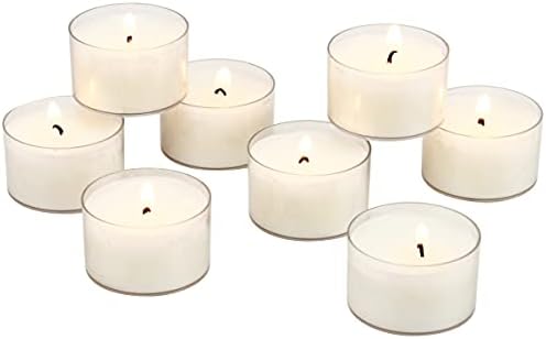 Stonebriar 48 Count White Unscented Smokeless Long Burning Clear Cup Tea Light Candles with 8 Hour Burn Time - Image 3