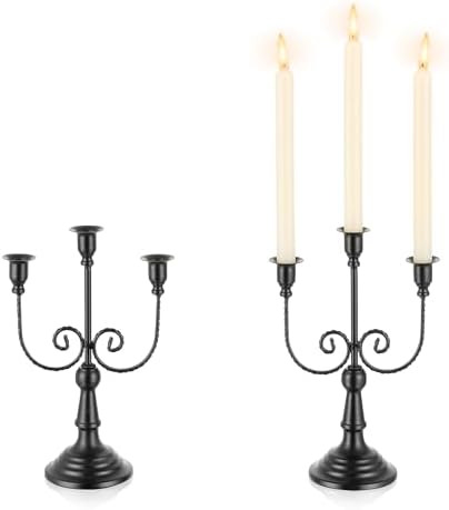 Romadedi Halloween Candelabra, Black 3-Arm Candle Holders, Set of 2 by ROMADEDI