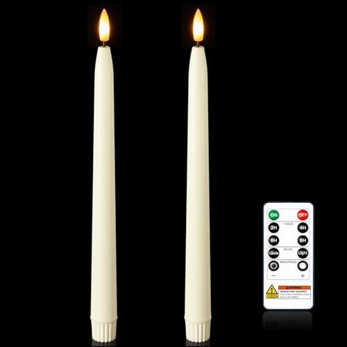 Homemory 11 inches Waxy Flameless Taper Candles with Remote Timer Dimmer, 2 Pcs Battery Operated Taper Candles with Flickering Flame, Ivory LED Candlesticks for Wedding, Christmas Indoor Decoration by Homemory