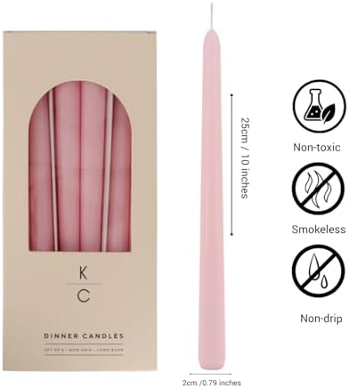 Tapered Dinner Candles, Pack of 6 – Soy & Paraffin Wax Blend, 10-Inch Dripless Taper Candles with 7-Hr. Clean Burn – Smokeless Unscented Tapers for Weddings, Dinner Tables & Home Decor – Blush Pink - Image 2