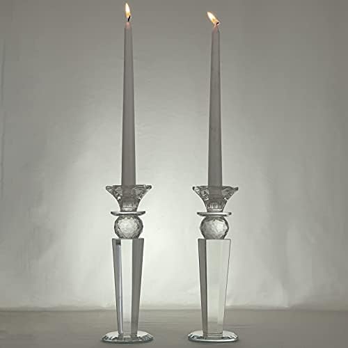 Allgala Set of 2 Crystal Glass Made Reverse Tapered Pillar and Hand Crafted Ball Candlesticks-8.5"-HD89151 - Image 3