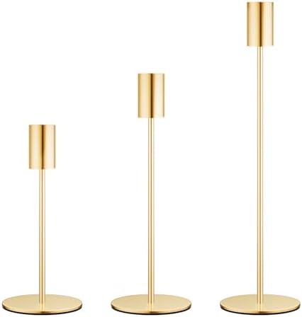 zeochyni French Gold Candlestick Holders Set of 3, Decor Taper Candle Holder for Wedding, Dinning, Party,Fits 3/4 Inch Thick Candle by zeochyni