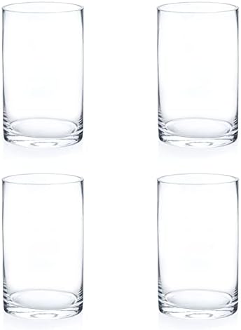 Enova Floral Clear Glass Flower Vase, 6W x 10H Inches Round Flower Vase, Pillar Candle Floating Candle Holders, Tall Cylinder Glass Vase for Flowers, Glass Vase for Home Decor, Wedding (Pack 4) by EnovaFloralInc