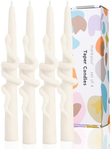 Ivory Taper Candle Candlestick Snake Soy Candles Unscented Wedding Party Wax Unscented Dinner Candle Dripless,8 inch,Set of 4,Snake by LPUSA