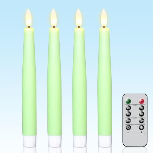 Flameless Taper LED Candles Battery Operated with Remote Timer, Green by KunSwennLife