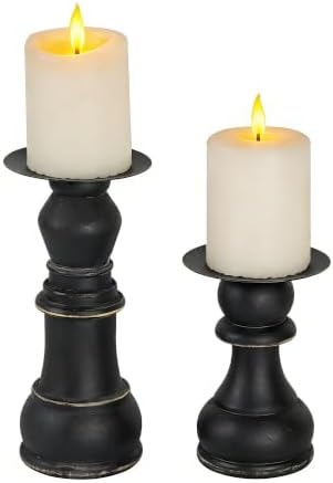 NIKKY HOME Farmhouse Wooden Pillar Candle Holders Set of 2, Black - Image 4