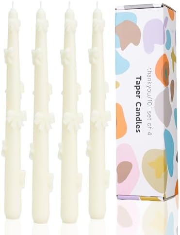 Ivory Taper Candle Candlestick Bow Soy Candles Unscented Wedding Party Wax Unscented Dinner Candle Dripless,10 inch,Set of 4,J1 by LPUSA
