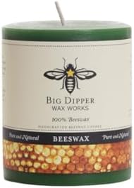Big Dipper Wax Works 100% Beeswax Pillar Candle, 3 x 3.5 in, Moss Green by BigDipperWaxWorks