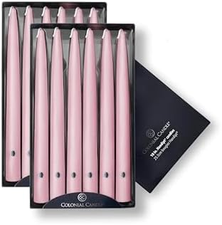 Colonial Candle Unscented Taper Candle, Handipt Collection, Persian Pink, 10 in, Pack of 12 - Up to 8 Hours Burn by ColonialCandle