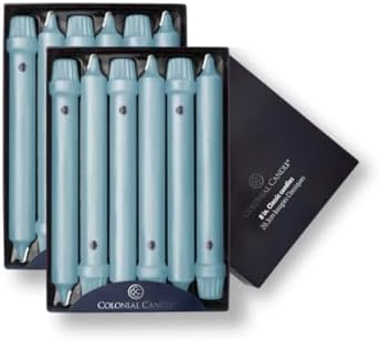 Colonial Candle Unscented Taper Candle, Classic Collection, Coastal Blue, 8 in, Pack of 12 - Up to 6 Hours Burn by ColonialCandle