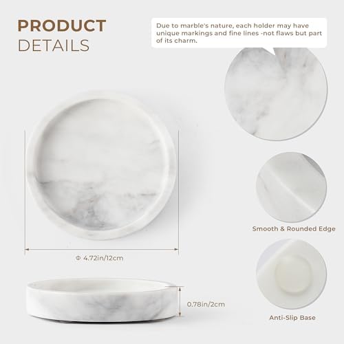 Candle Holders Italy Premium Natural Marble Candlestick Holder for Jar Pillar Candles Large Round Coaster Plate Jewelry Tray Centerpiece for Wedding Dining Table Home Decor White (ZT011) - Image 4