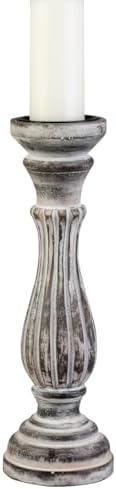 Biedermann & Sons Washed Wooden Pillar Candle Holder, White, 8 Inch Tall, Fits Up to 3 Inch Pillar Candles, Farmhouse Candle Pedestal for Table Decor and Shelves by BiedermannSons