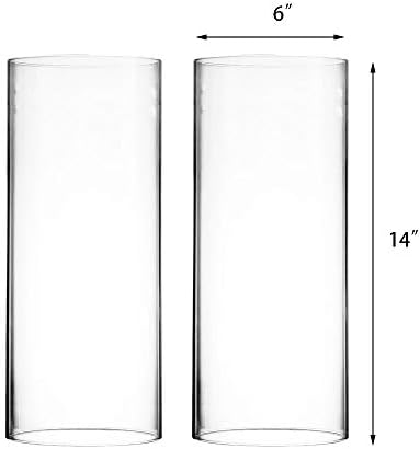 CYS EXCEL 2 PCS (H:14" D:6") Open Ended Glass Hurricane Candleholder Tube Shade | Open Flame Candle Chimney Tube Cover | Bottomless Cylinder - Image 2