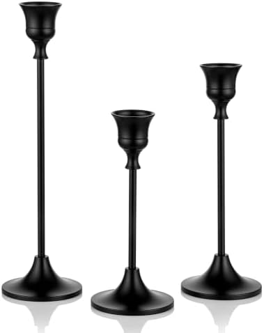 Romadedi Candlestick Holder Matte Black Candle Holder Set of 3 Decorative Candle Holder for Taper Candle for Fireplace Mantel Dinning Table Home Decorations Black 1 Set by ROMADEDI